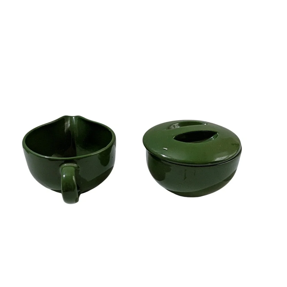 Vintage Green Ceramic Creamer and Lidded Sugar Bowl Set Mid Century Modern